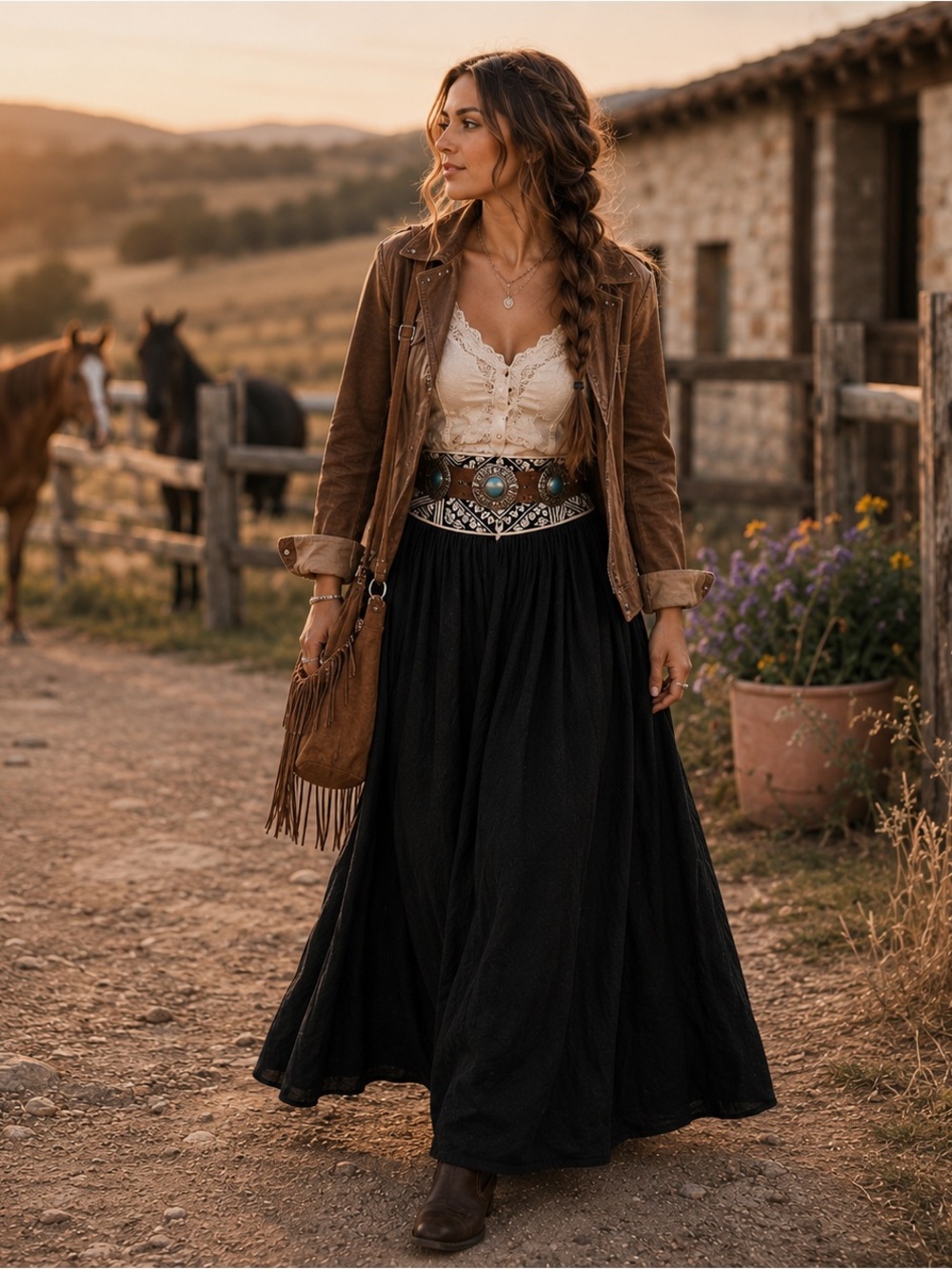 American Eagle Black Maxi Skirt | Embroidered Waistband | Effortless Chic